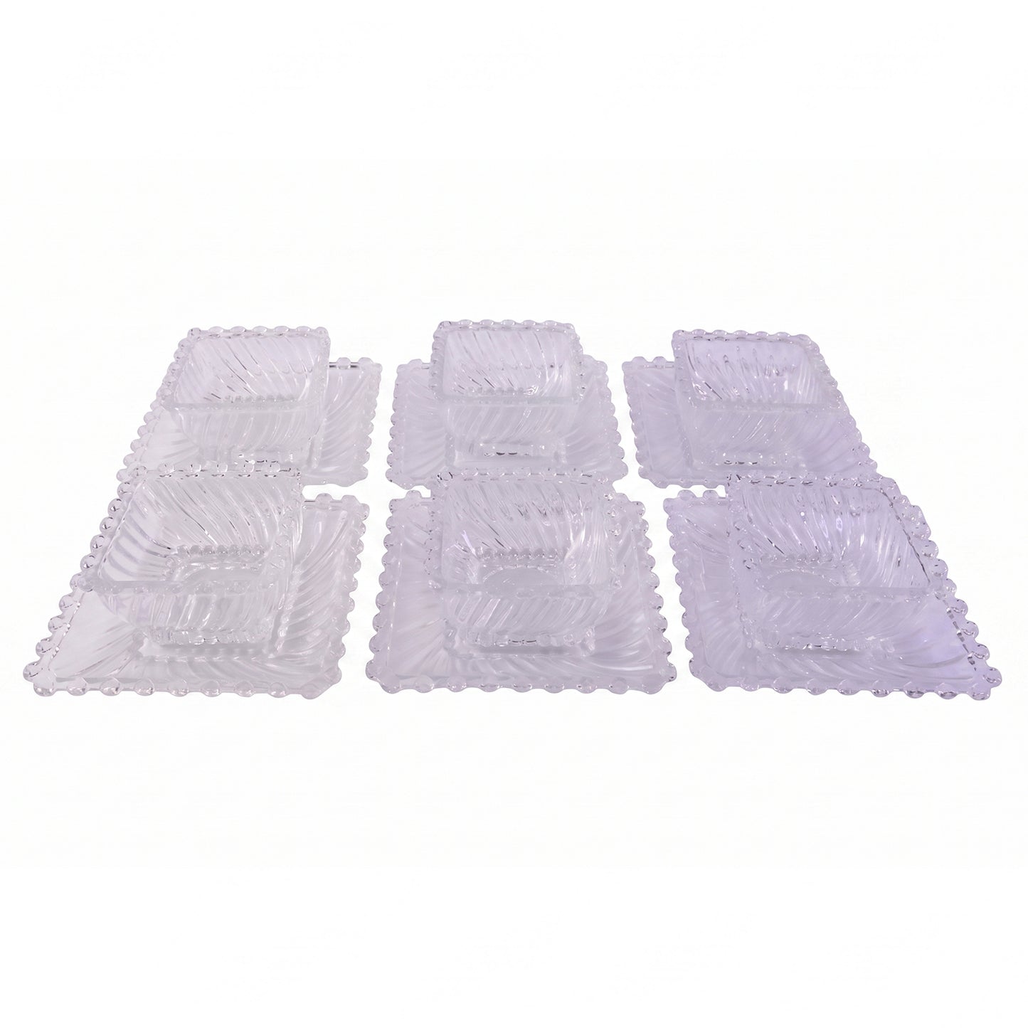 Set of 12 Wukusy Royal Premium glassware serving plates and bowls, clear and elegant for dining and presentation.