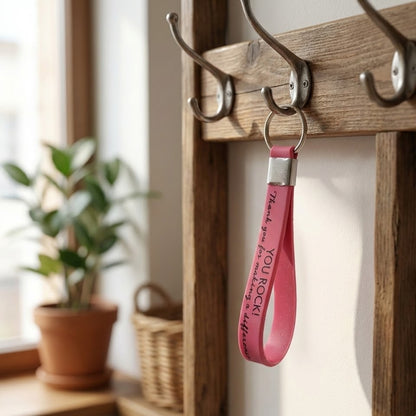 Wukusy motivational silicone wrist strap keychain in mixed colors, featuring inspiring text and durable silicone material.