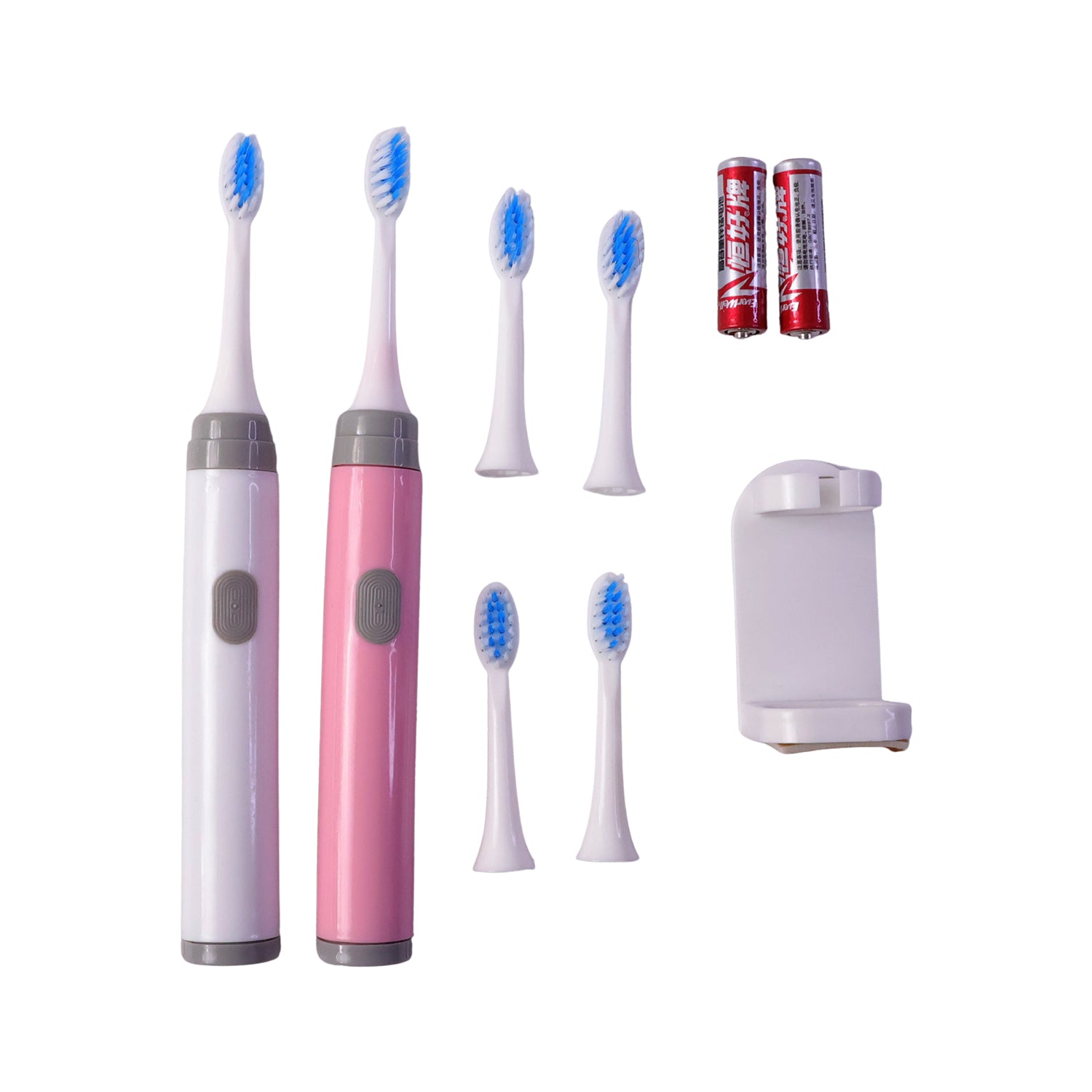 Wukusy kids electric toothbrush set with colorful handle and multiple replacement brush heads for children's oral hygiene.
