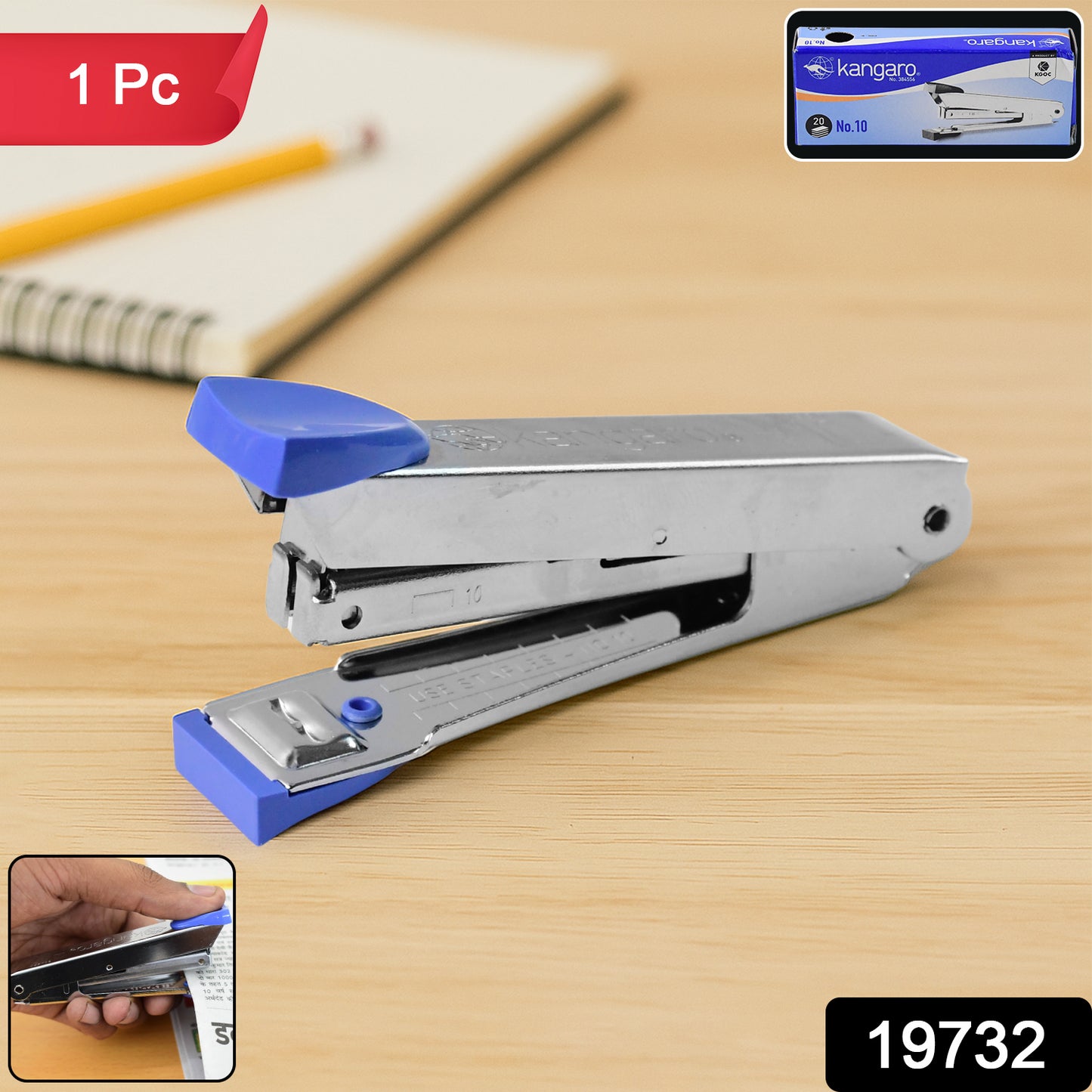 Wukusy Kangaro No.10 Compact Metal Stapler for office use, with a sturdy metal body and ergonomic design.