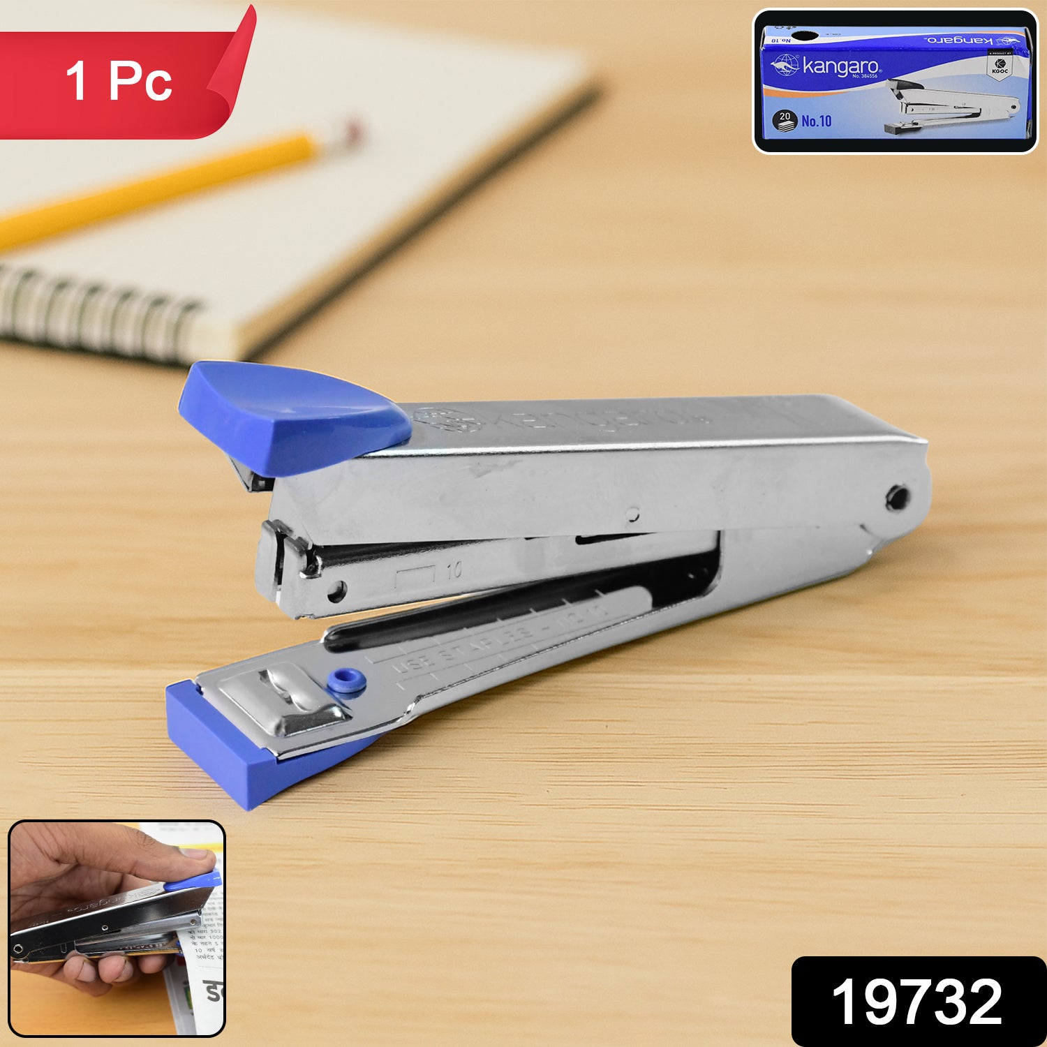 Wukusy Kangaro No.10 Compact Metal Stapler for office use, with a sturdy metal body and ergonomic design.