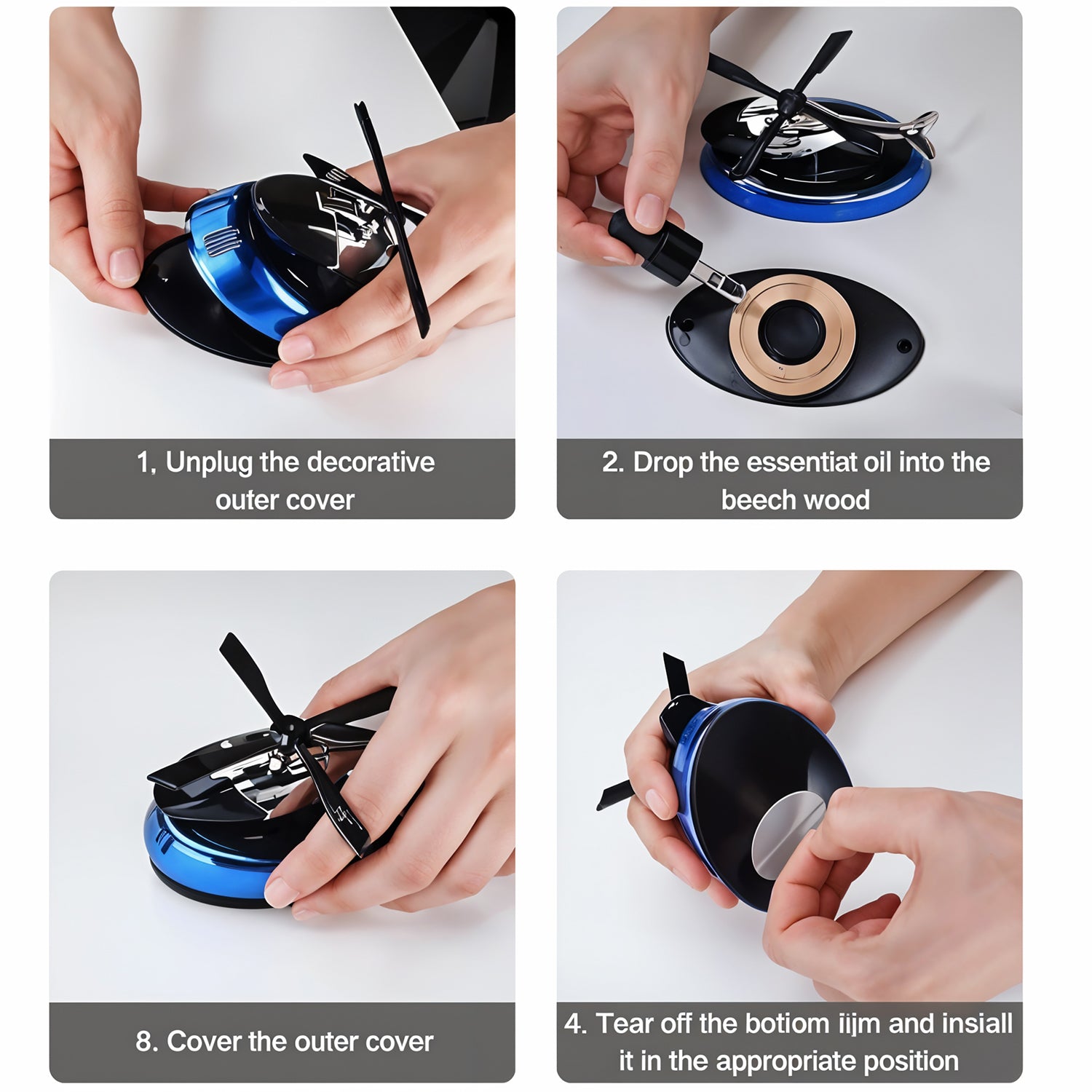 Wukusy solar-powered rotating helicopter car air freshener hanging from a car interior, with a sleek design and vibrant colors.