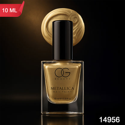 Wukusy Og Beauty Premium Canvas Gold Metallica nail polish bottle, 10ml, featuring a metallic gold finish on a clear glass container.