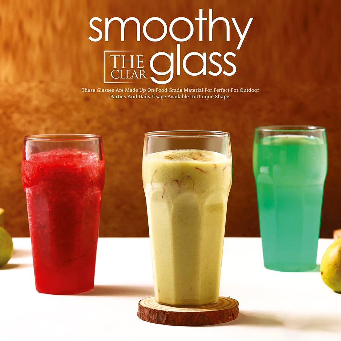 Set of six Wukusy Supermom transparent smoothie glasses, 300ml capacity, clear glass, perfect for beverages in a home and kitchen setting.
