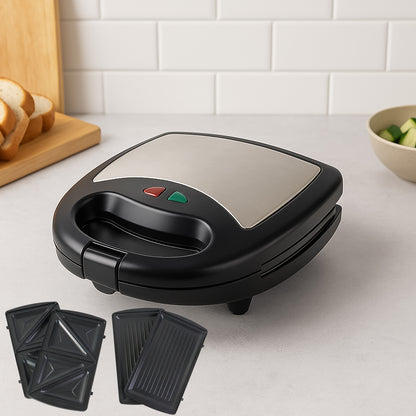 Wukusy Orbit Sandwich Maker with interchangeable plates, 800W, compact home kitchen appliance for quick sandwich preparation.