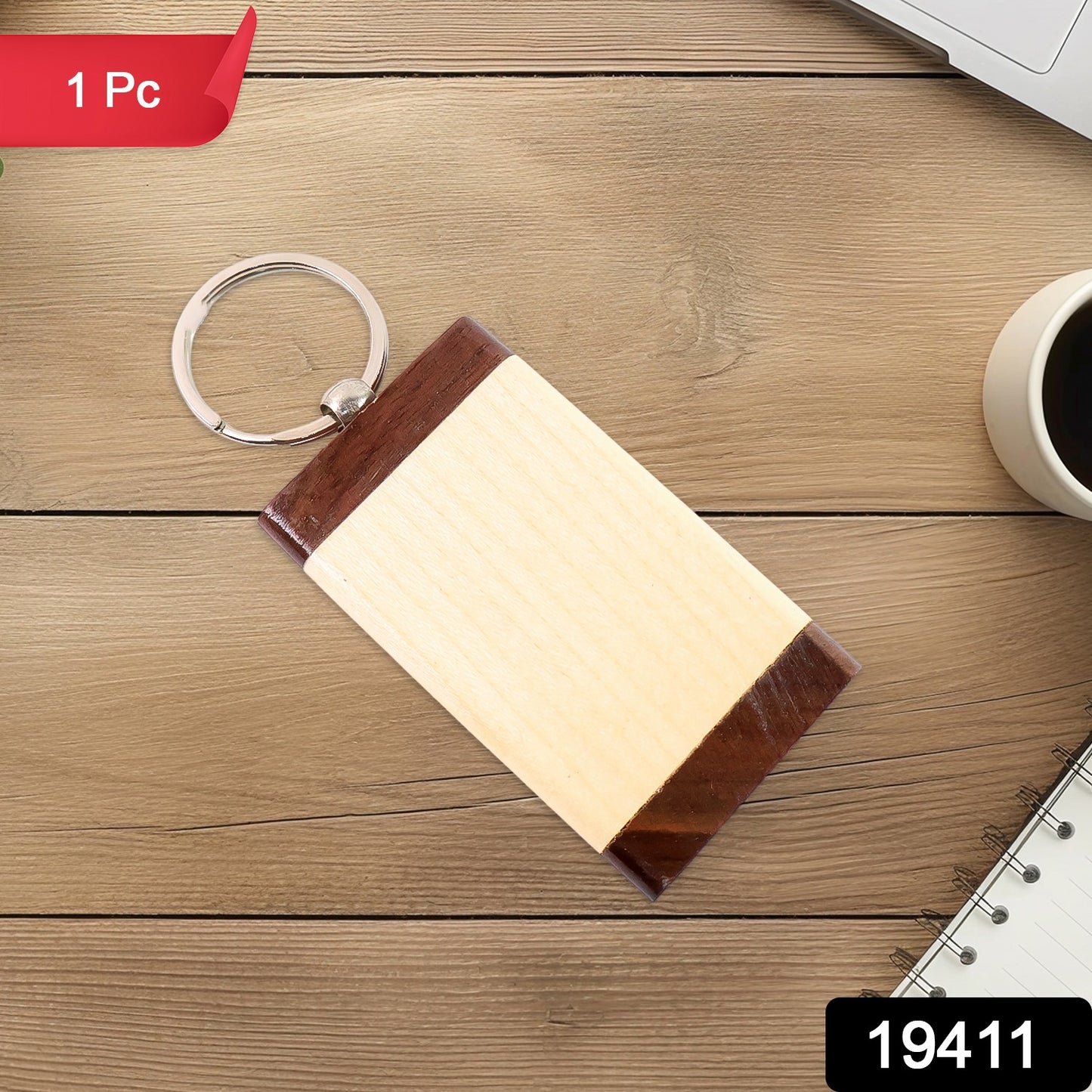Premium wooden keychain with dual-tone finish from Wukusy, showcasing a sleek, polished design and natural wood grain details.