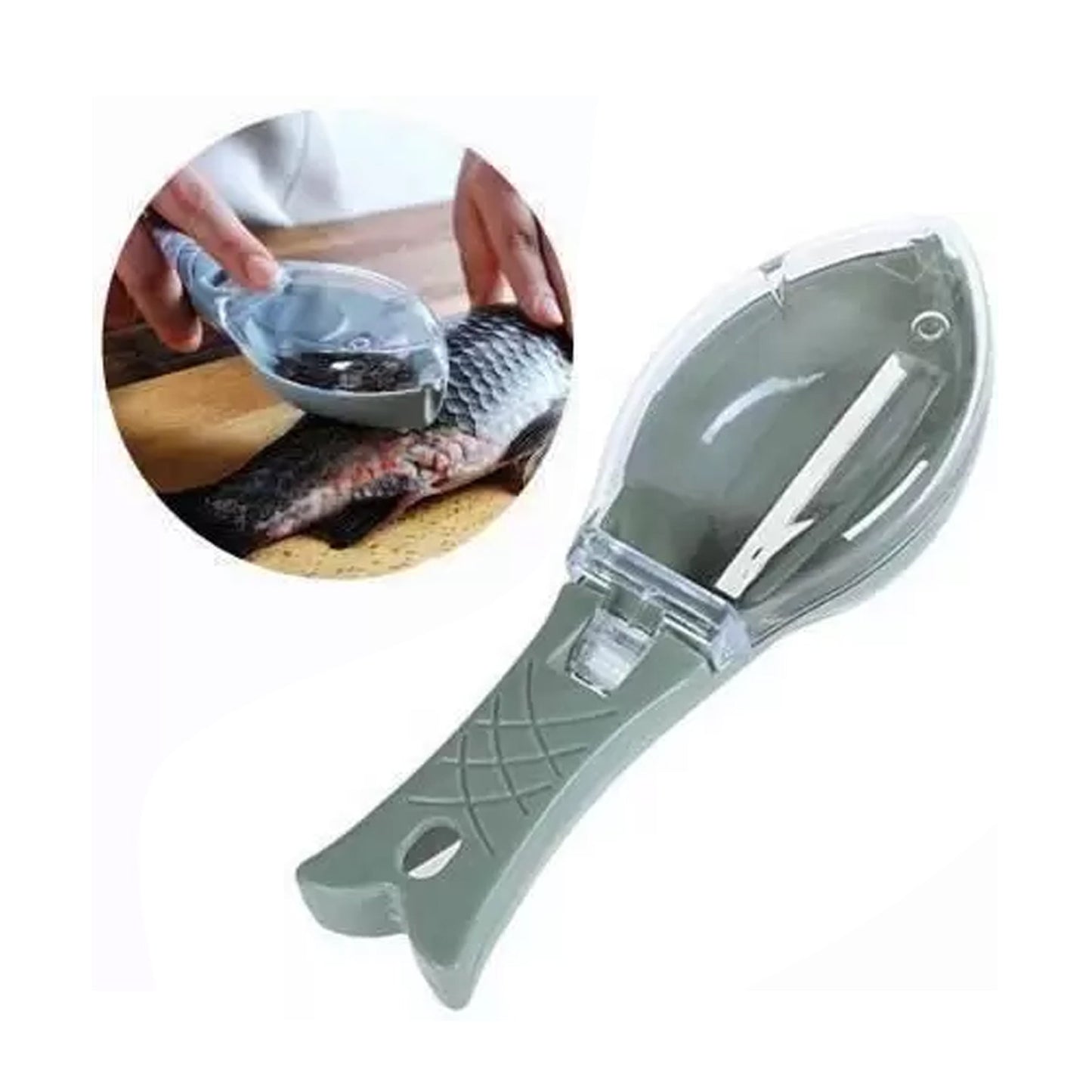 Wukusy Fish Scale Scraper and Peeler, a durable kitchen tool with textured handle and stainless steel blade for cleaning fish scales.