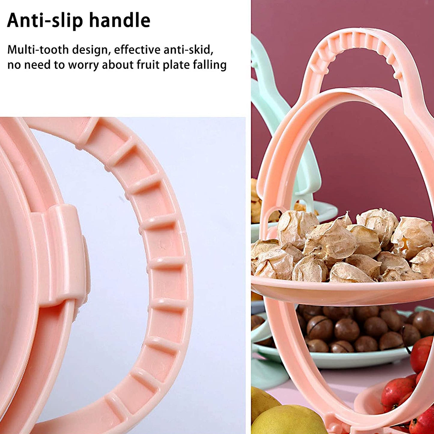 Wukusy 3-layer foldable snack and dessert serving stand with multi-purpose trays for fruit, snacks, or desserts.