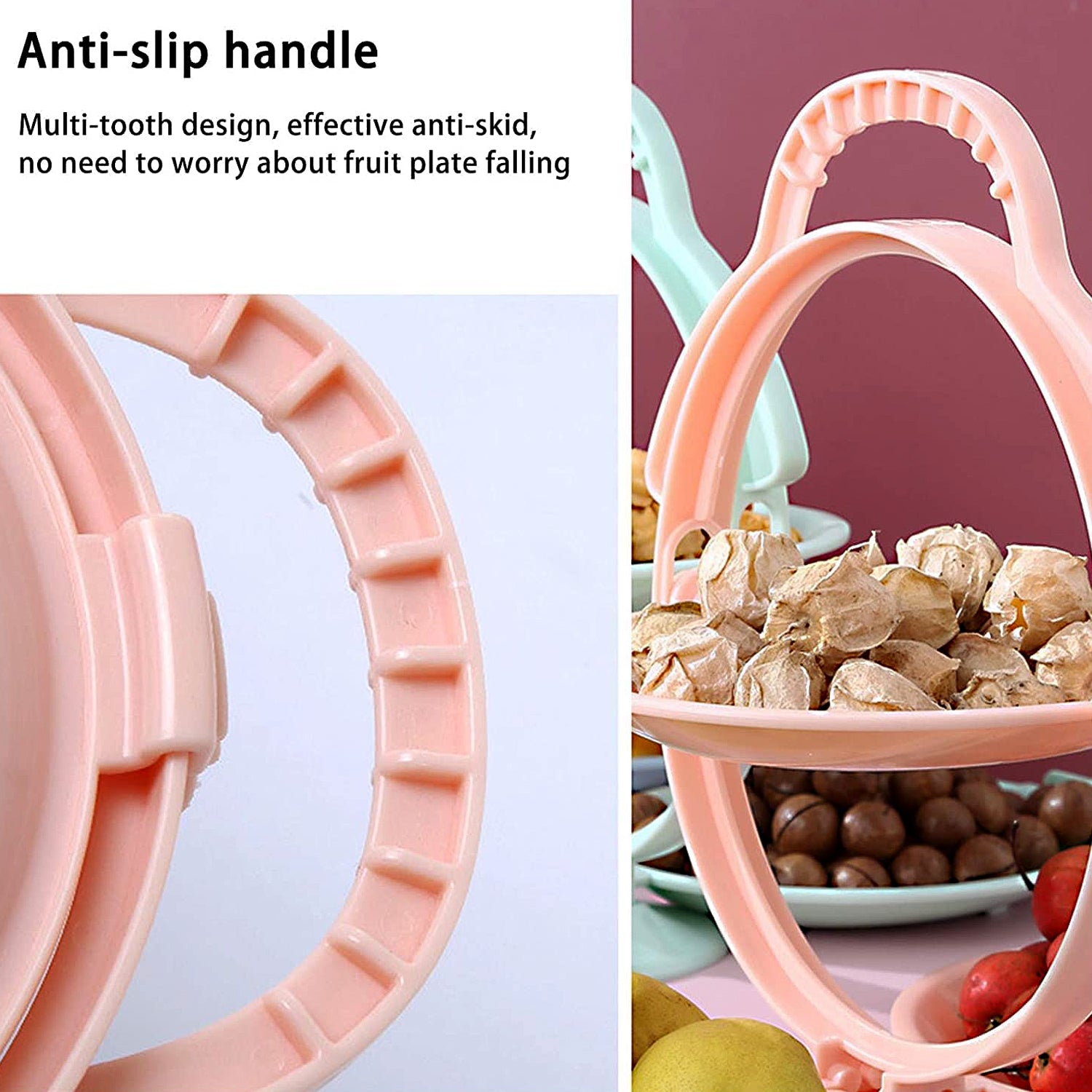 Wukusy 3-layer foldable snack and dessert serving stand with multi-purpose trays for fruit, snacks, or desserts.