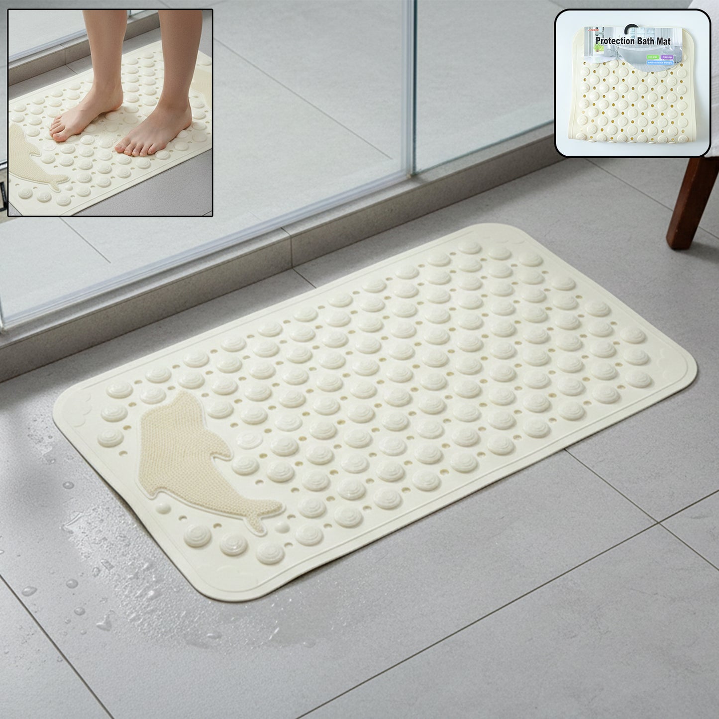 Wukusy anti-slip bath mat measuring 69x35 cm with textured surface for safety and comfort in the bathroom.
