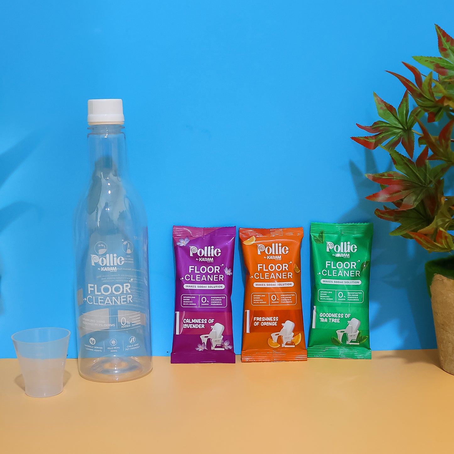Wukusy Pollic Kadam concentrated floor cleaner refill kit with reusable measuring bottle for home cleaning, shown in the image.