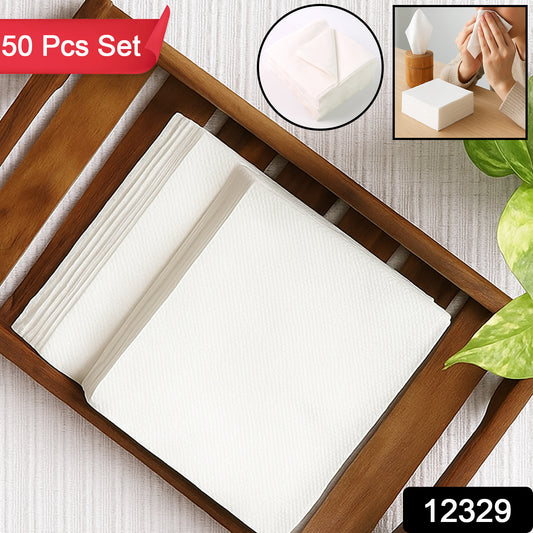 Soft facial tissue paper napkins set by Wukusy, 50 pieces, showing white, absorbent tissue napkins ideal for facial use.