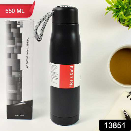 Wukusy double wall vacuum insulated water bottle, 550ml, in stainless steel with a sleek design for hot and cold beverages.