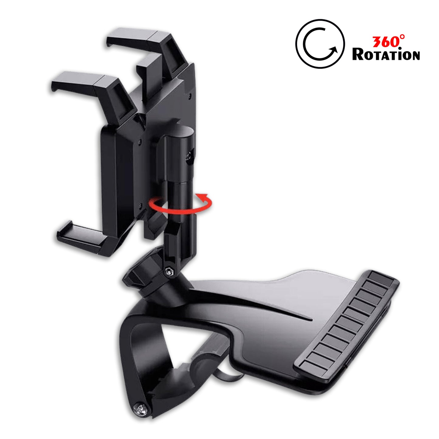 Wukusy 6281 car mobile phone holder mount with 360-degree rotation, stable, one-hand operation, attaches to car dashboard.
