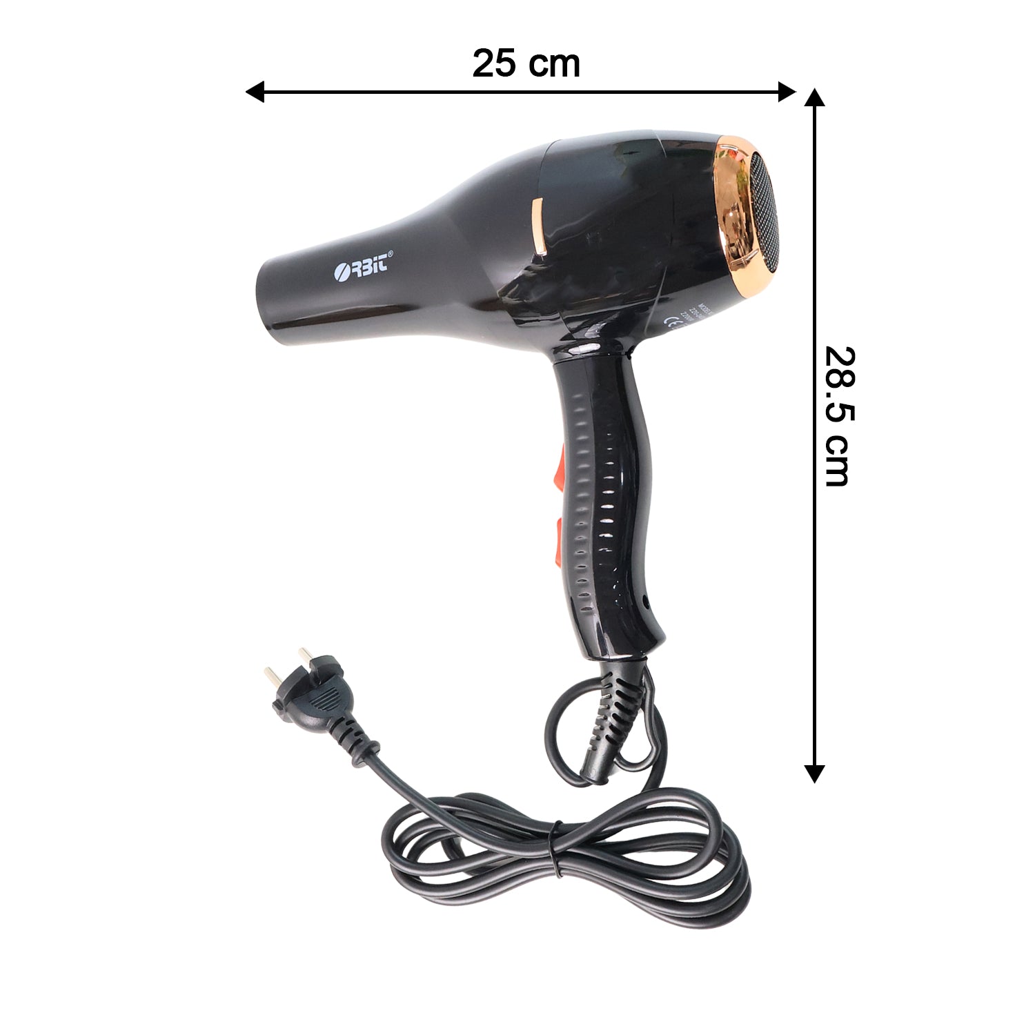 Wukusy Orbit Professional Electric Hair Dryer with concentrator nozzle, sleek black design, and ergonomic handle for fast drying.