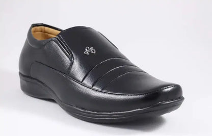 Black men's formal moccasin shoes by ekom, stylish office shoes for men and boys, designed for comfort and elegance.