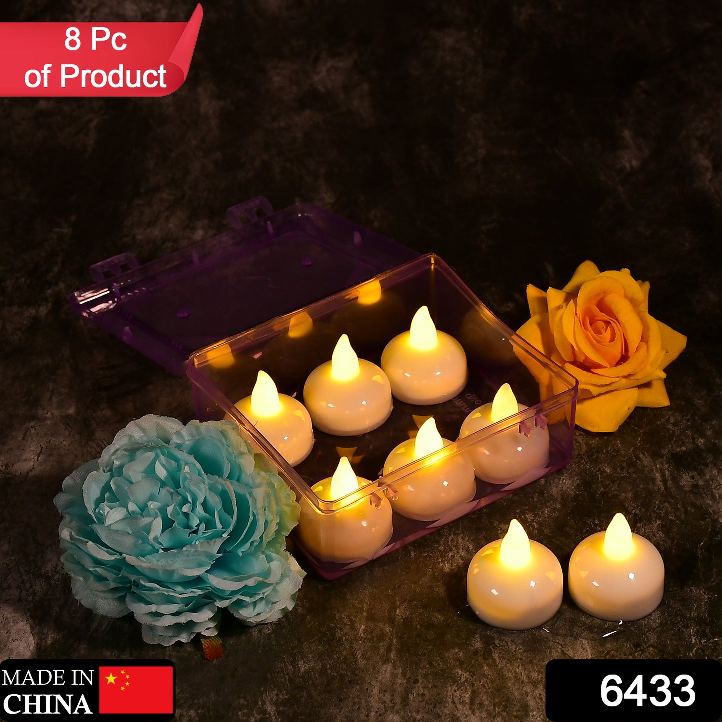 Wukusy flameless floating candles set of 8 with transparent storage box, battery-operated tea lights for wedding home decor.