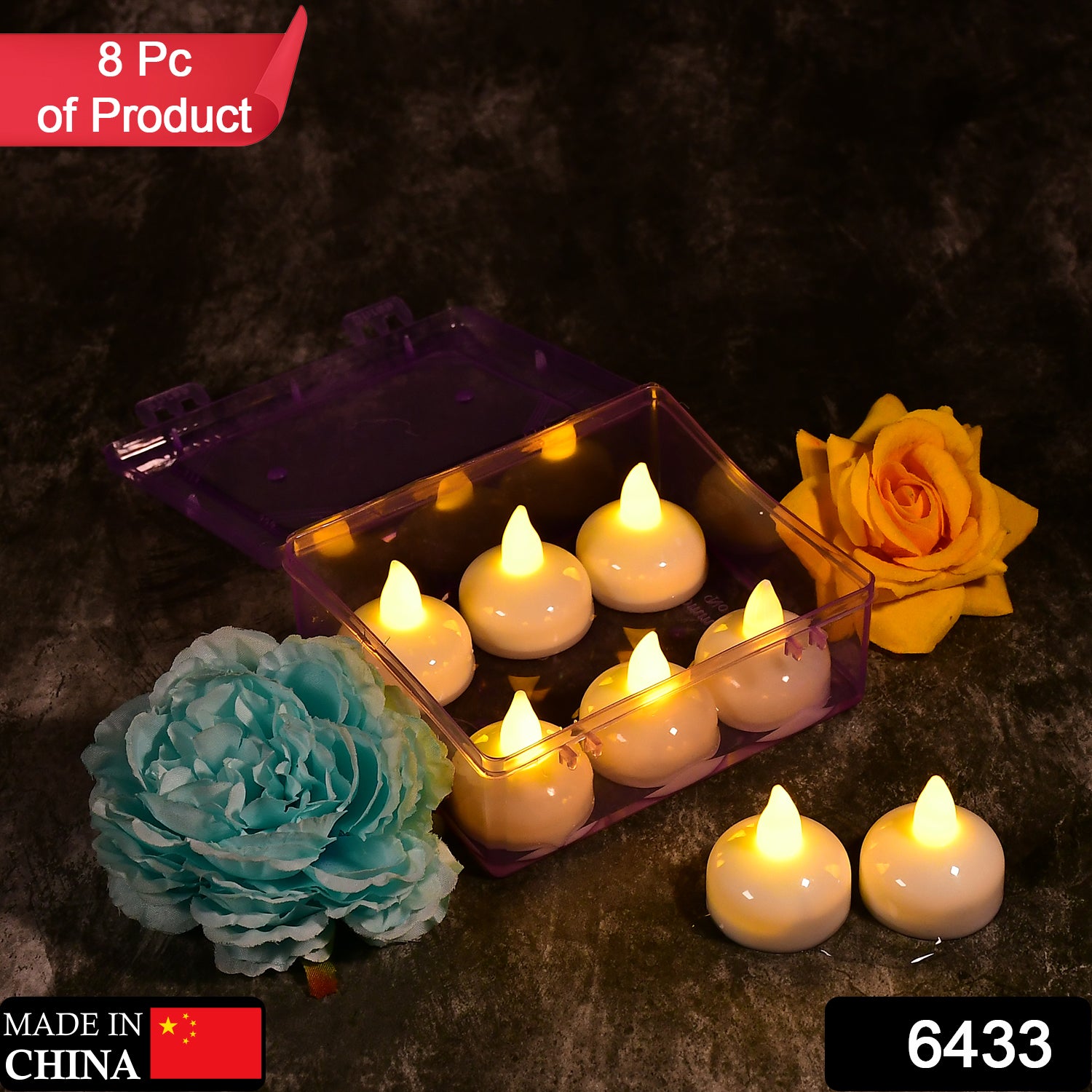 Wukusy flameless floating candles set of 8 with transparent storage box, battery-operated tea lights for wedding home decor.