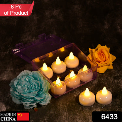 Wukusy flameless floating candles set of 8 with transparent storage box, battery-operated tea lights for wedding home decor.