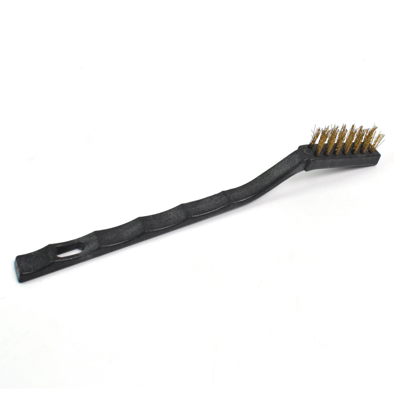 Mini brass wire brush by Wukusy with stiff bristles for cleaning small surfaces and detailed tasks.