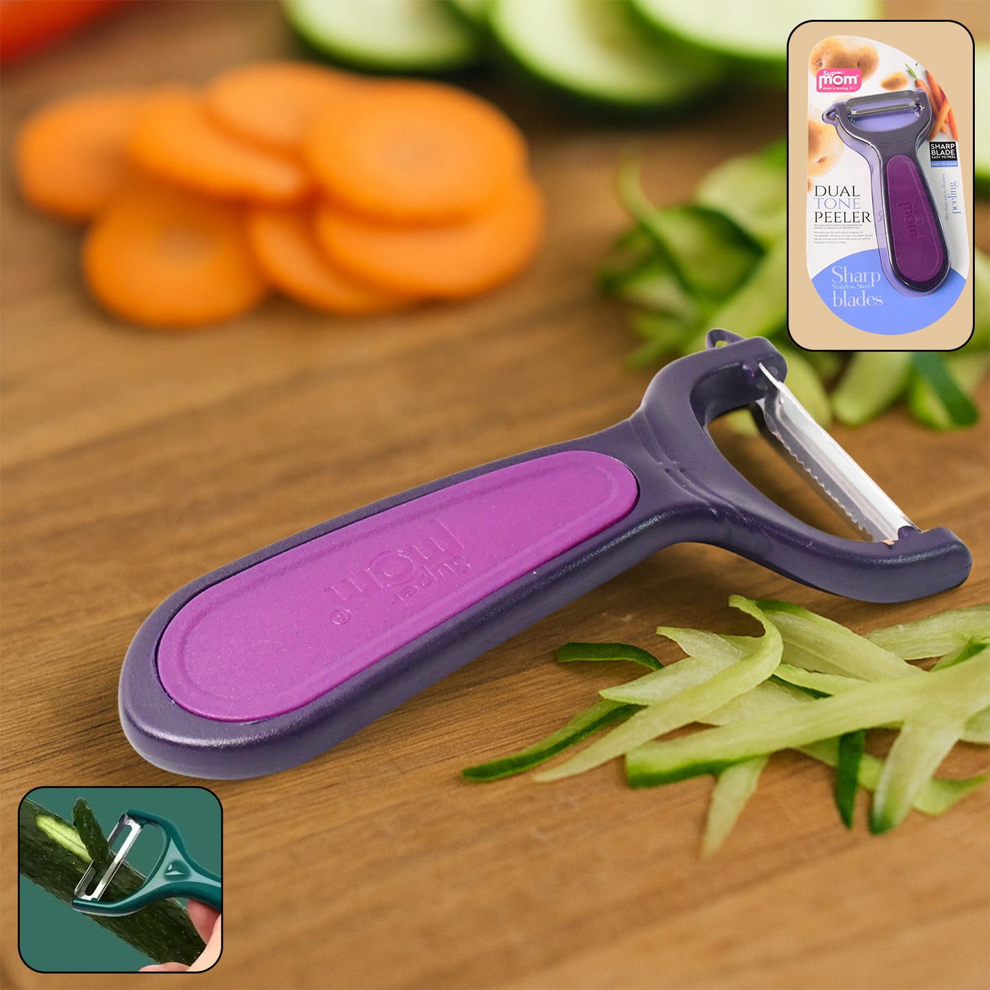 Wukusy Supermom dual tone vegetable peeler with ultra-sharp stainless steel blade for easy peeling in the kitchen