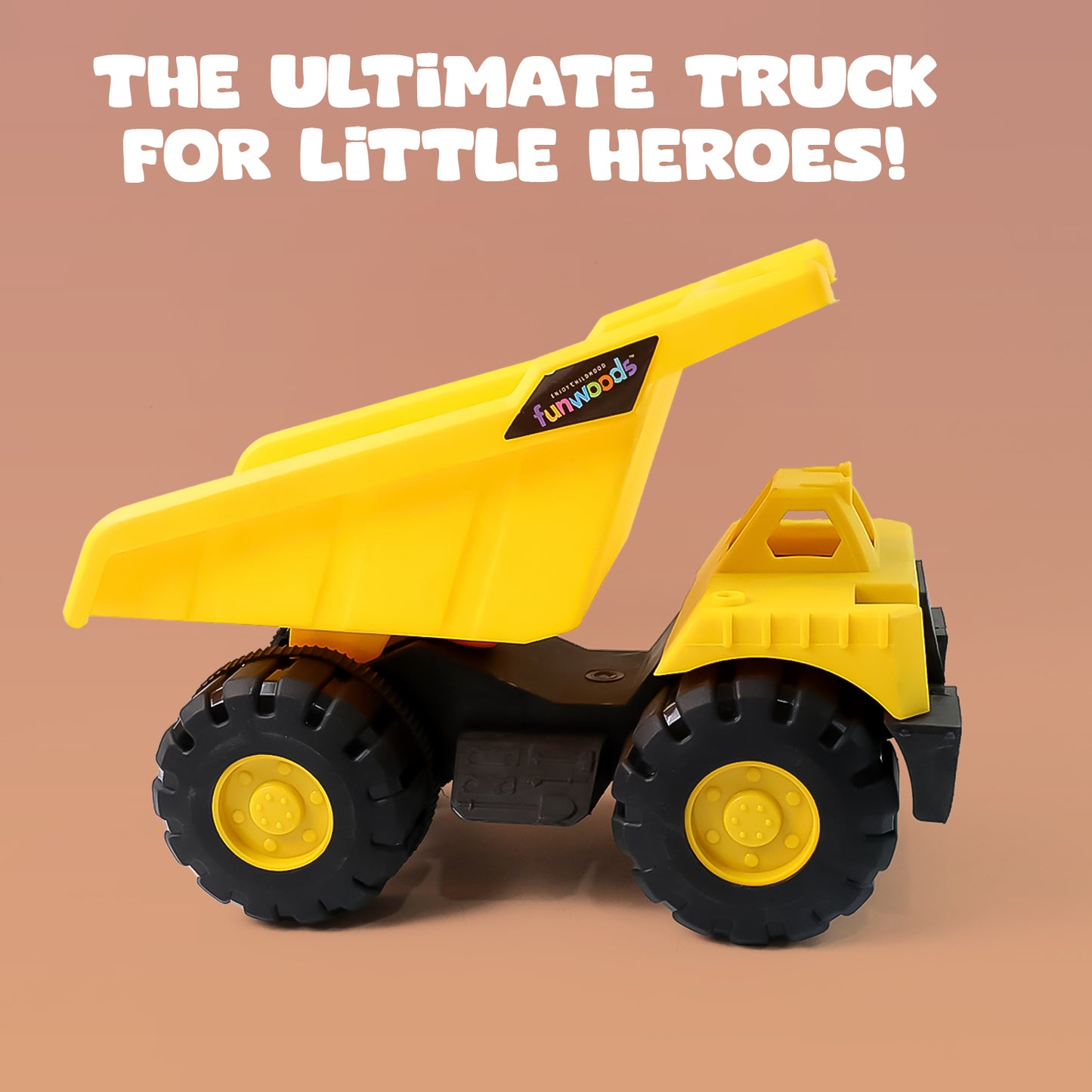 Wukusy Funwoods friction-powered dump truck toy with colorful plastic body and wheels for children to play and load small items.