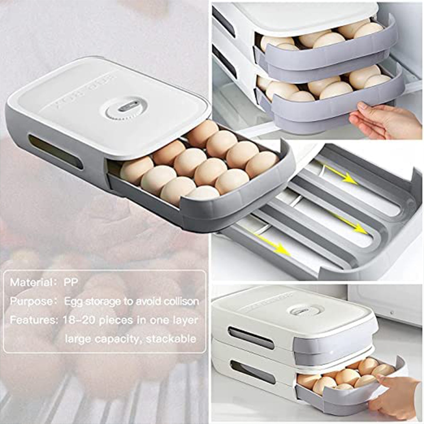 Wukusy 5723 plastic egg storage box with covered lid, refrigerator egg organizer for pantry, keeps eggs secure and organized.