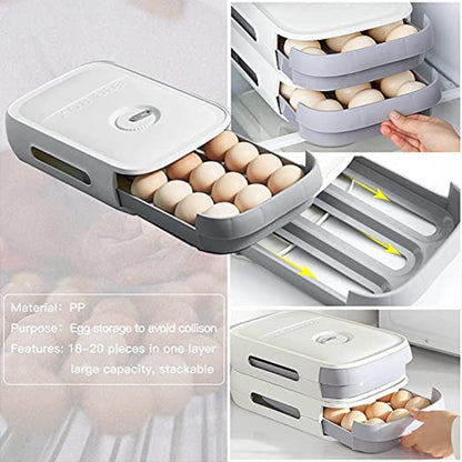 Wukusy 5723 plastic egg storage box with covered lid, refrigerator egg organizer for pantry, keeps eggs secure and organized.