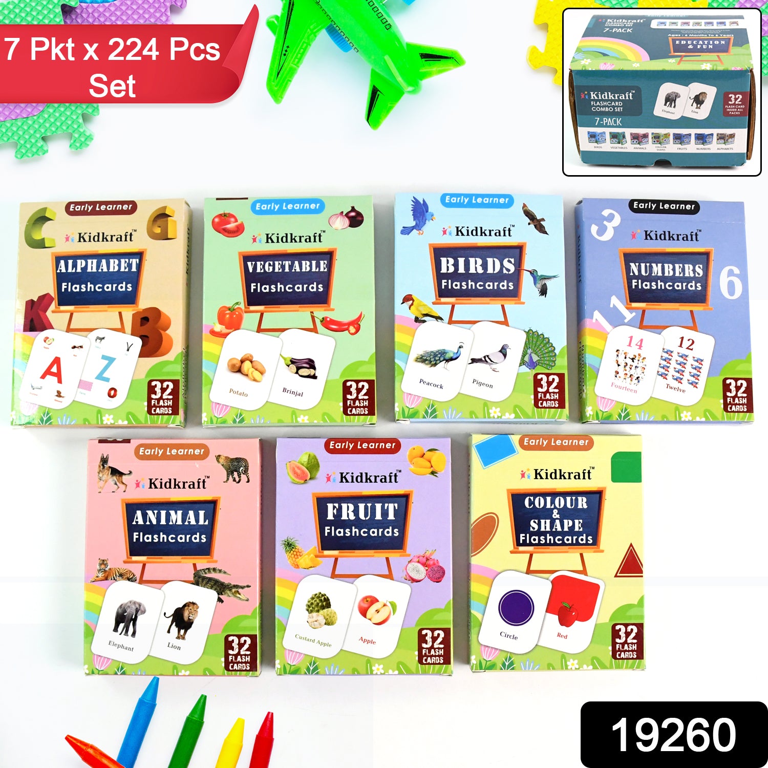 Wukusy 7-in-1 Kidkraft early learner flashcard combo set with 224 colorful educational cards for kids' learning toys