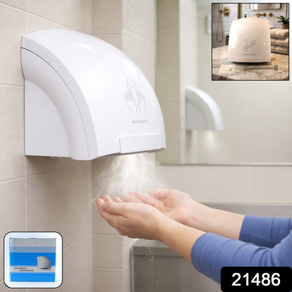 Wukusy electric wall-mounted automatic sensor hand dryer with sleek design and touchless operation, mounted on bathroom wall