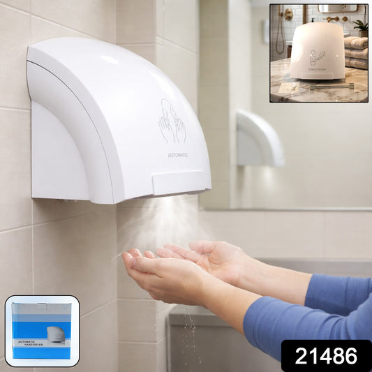 Wukusy electric wall-mounted automatic sensor hand dryer with sleek design and touchless operation, mounted on bathroom wall
