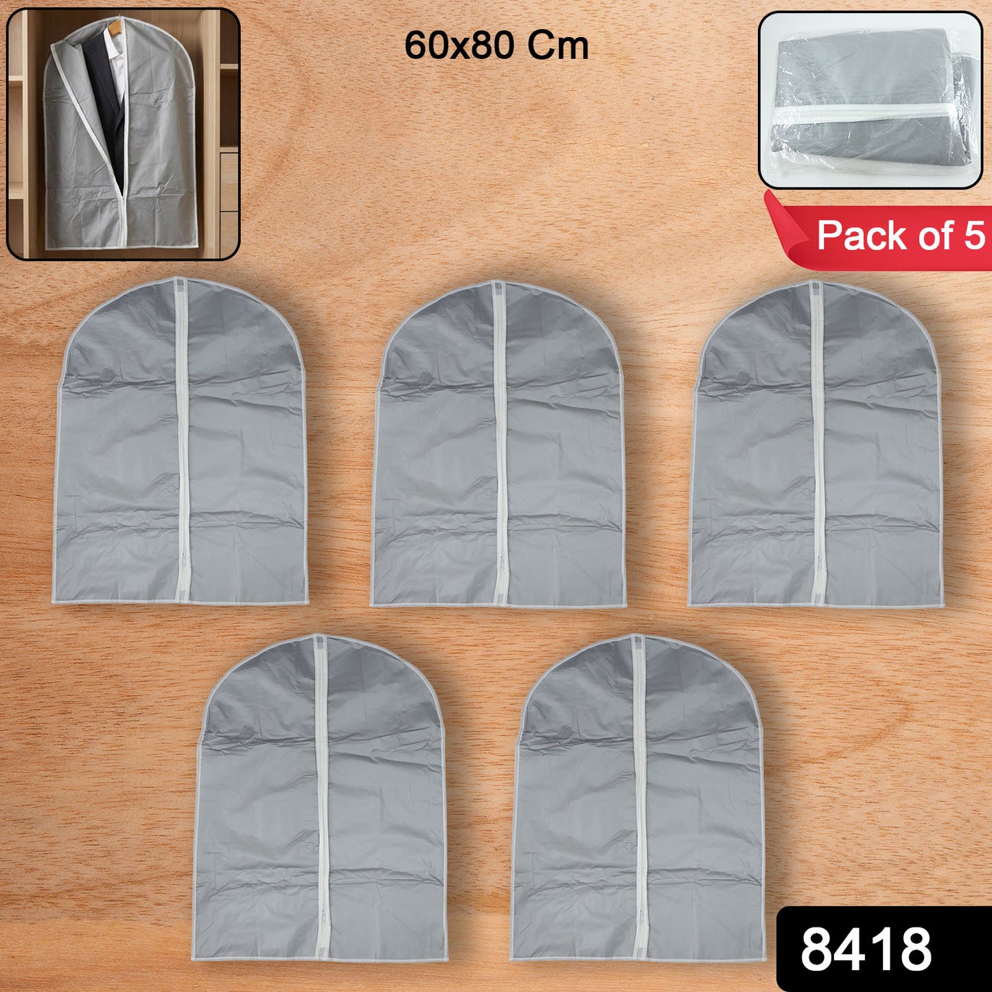 Set of five Wukusy breathable garment suit covers in 60-80 cm size, made for protecting clothing during storage or travel.
