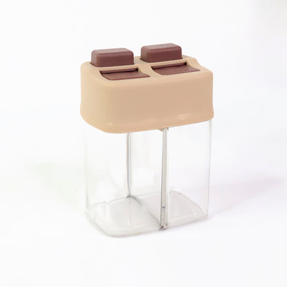 Wukusy Ritu Premium 2-in-1 salt and pepper dispenser for kitchen use, with clear containers and easy-to-use spouts.