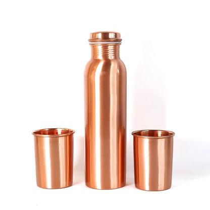 Wukusy copper water bottle with two glasses and gift box, 3-piece set, featuring polished copper finish and elegant design.