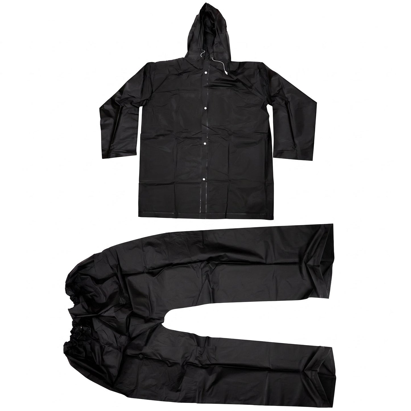 Reusable waterproof Eva rain coat set with hood jacket and pants, Wukusy brand, shown in bright yellow color.
