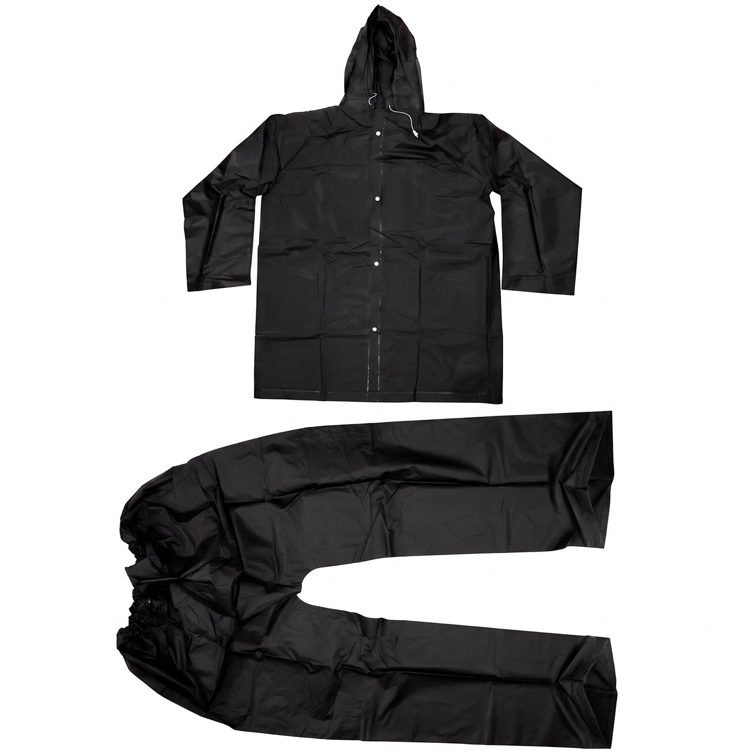 Reusable waterproof Eva rain coat set with hood jacket and pants, Wukusy brand, shown in bright yellow color.