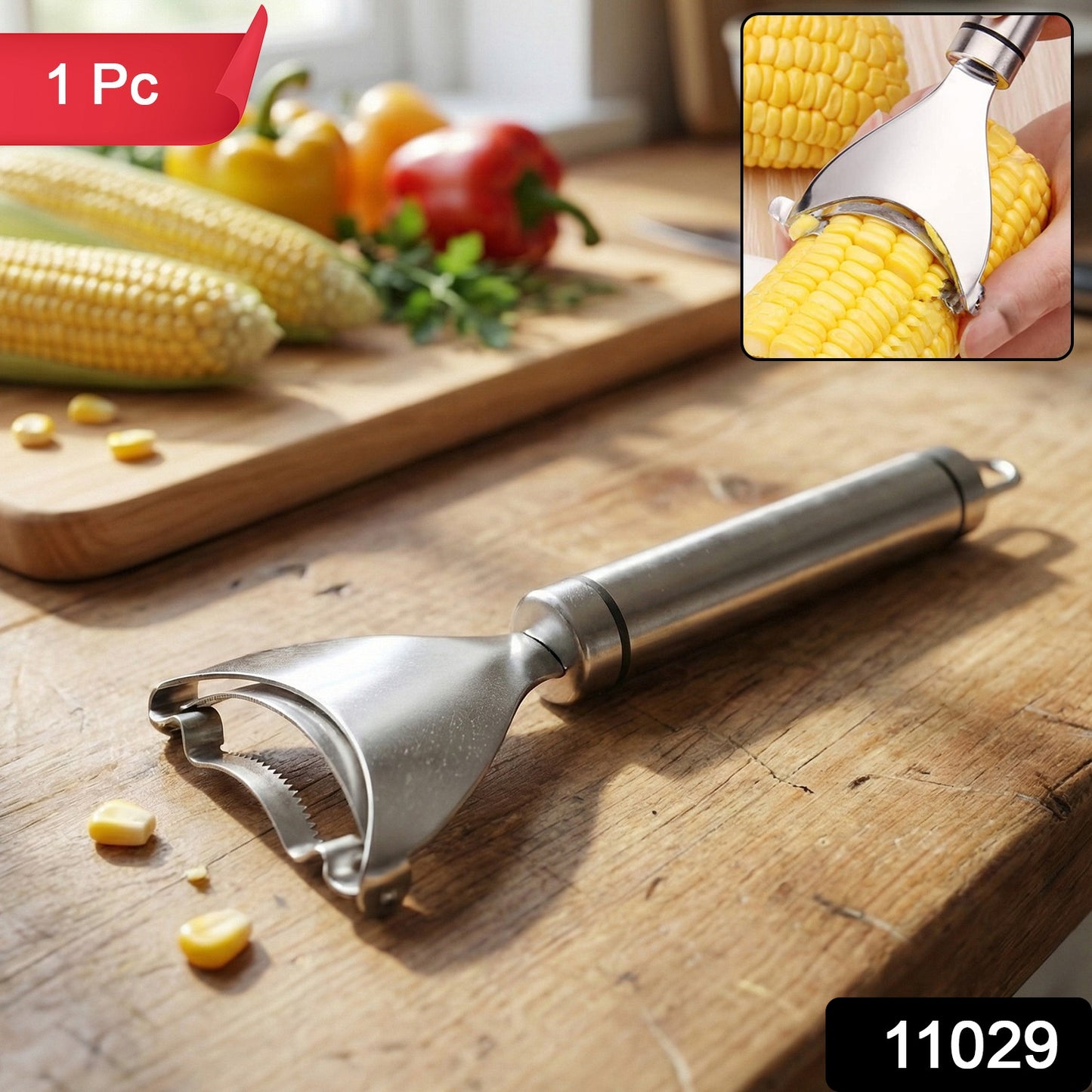 Wukusy stainless steel fruit and vegetable peeler with serrated blade, showcasing the ergonomic handle and sharp peeling surface.
