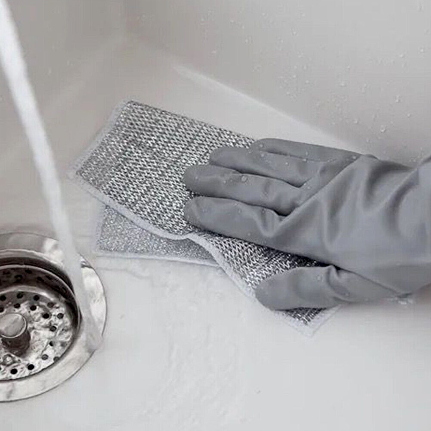 Wukusy double-sided microfiber kitchen cloth with stainless steel scrubber, non-scratch wire dishcloth, 20x20 cm, durable cleaning tool