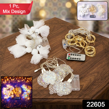 Decorative LED string light set by Wukusy with mixed design, featuring warm glowing LED bulbs on a clear wire for ambiance.