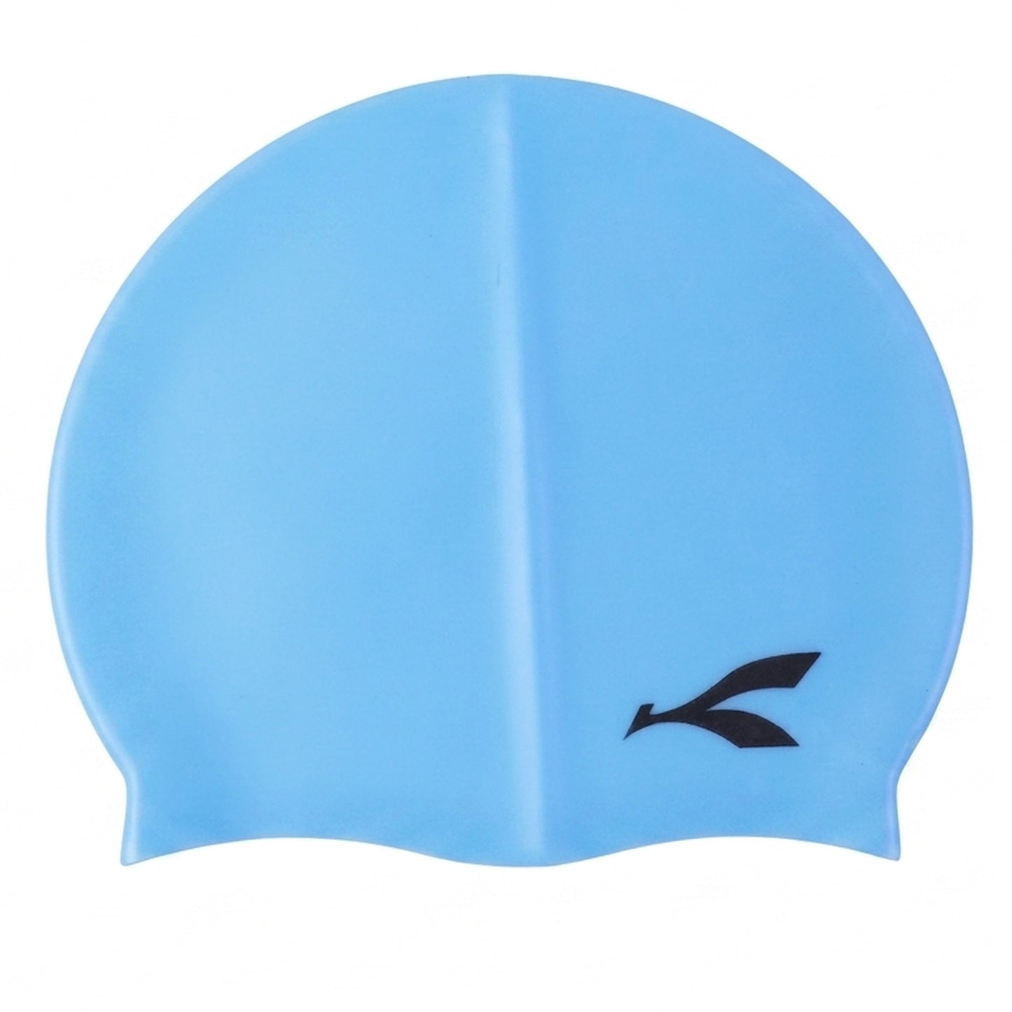 Wukusy waterproof stretchable silicone swimming cap lying flat, showcasing smooth, flexible material for swimming and water sports.