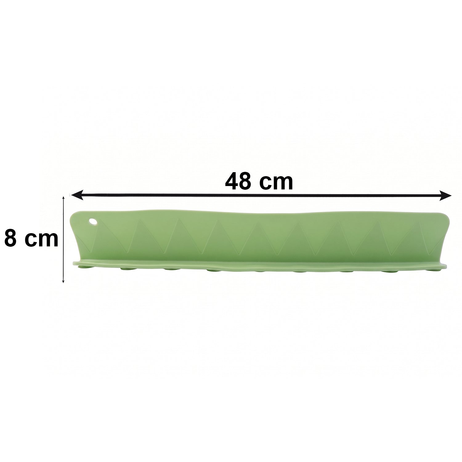 Flexible silicone kitchen sink splash guard in black, 48 cm length, designed to prevent water splashes around the sink.