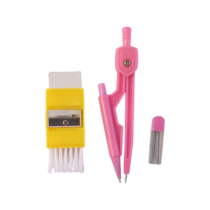 Kids mini stationery set by Wukusy featuring colorful pens, pencils, and erasers arranged neatly on a white background.