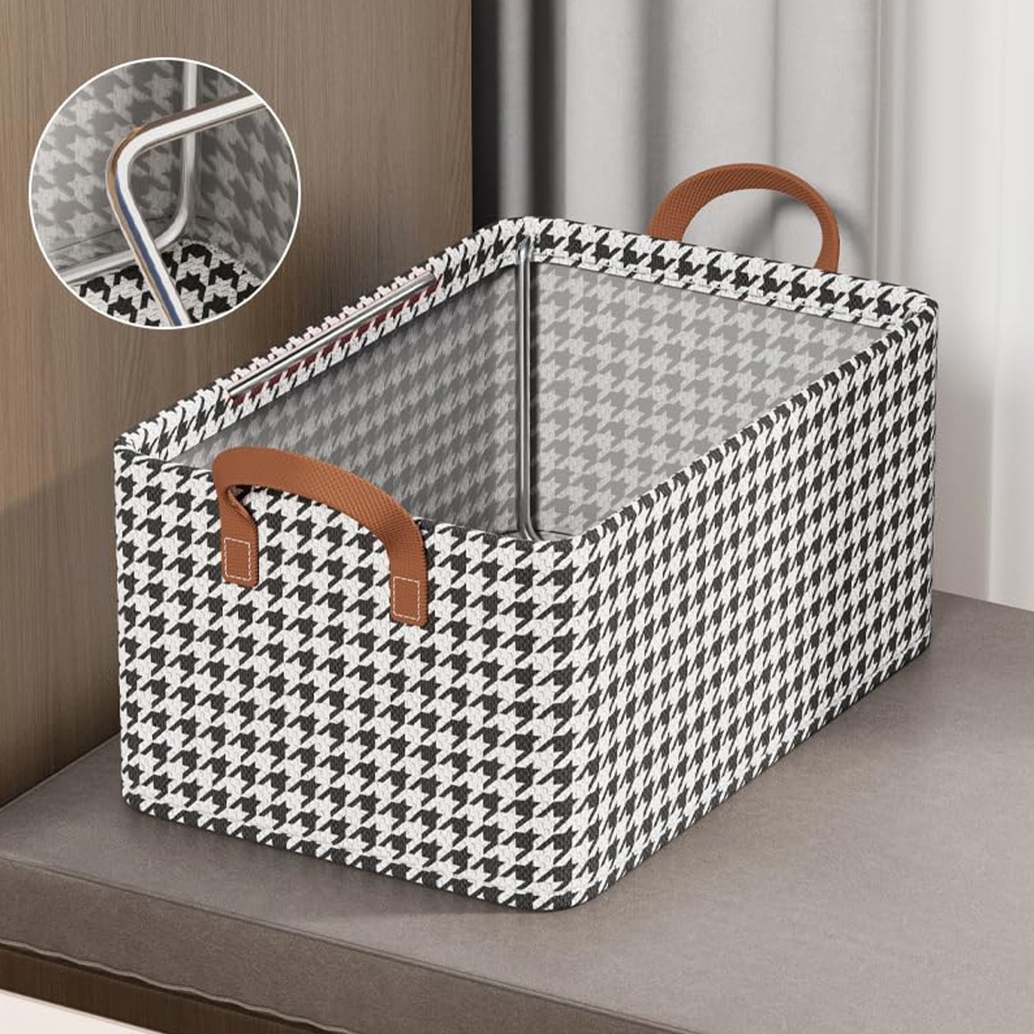 Foldable fabric storage box with handles from Wukusy, measuring 47x28cm, ideal for organizing home spaces.