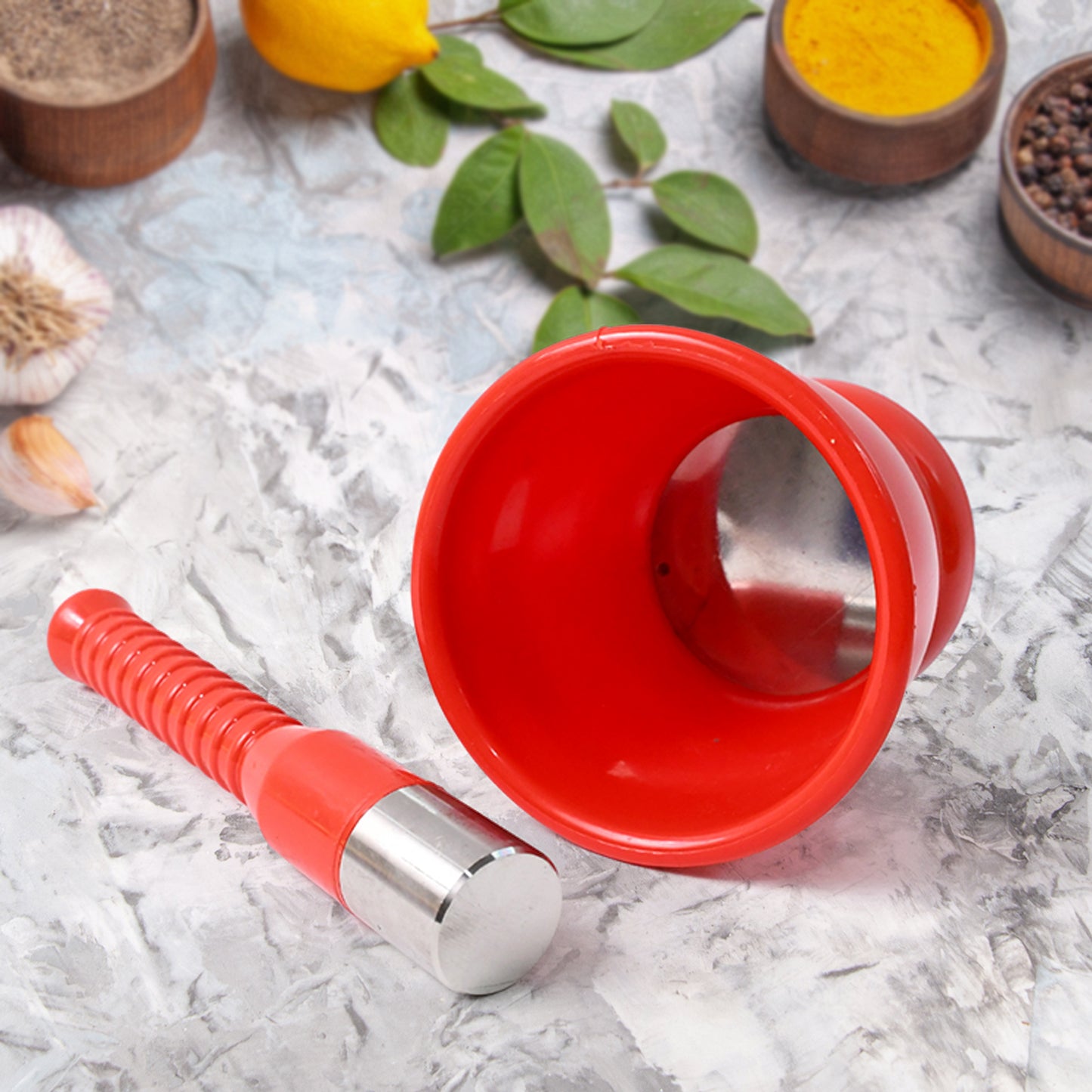 Wukusy Ritu Heavy Duty Unbreakable Plastic Khal Batta Set, 2-piece kitchen mortar and pestle for grinding spices and herbs.