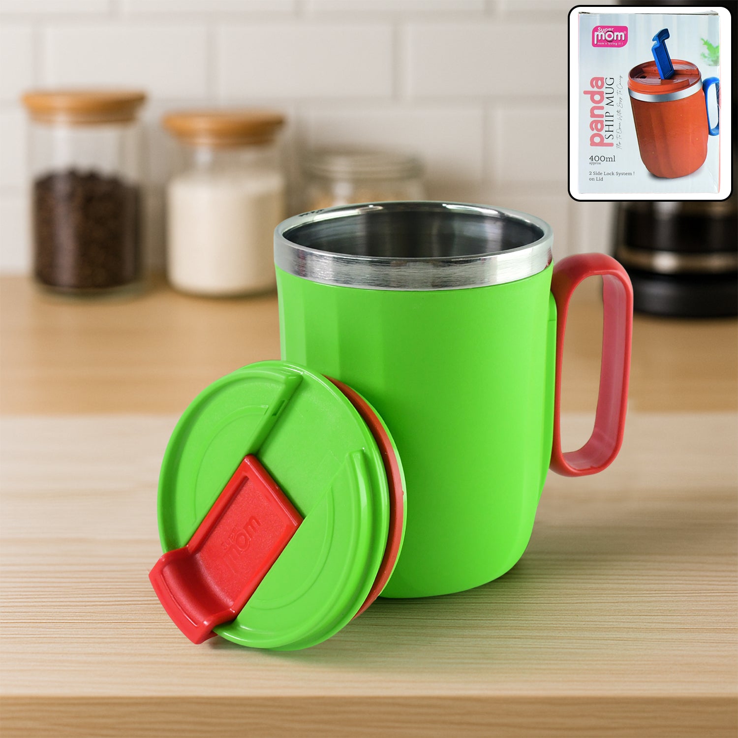 Wukusy Supermom Panda Ship ceramic mug with 400ml capacity, featuring a panda ship design for home and kitchen use.