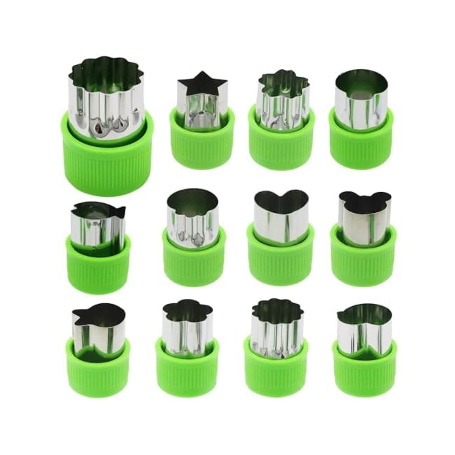 Wukusy stainless steel cookie cutter shapes set with 12 pieces for baking, food decoration, and creative cookie designs.