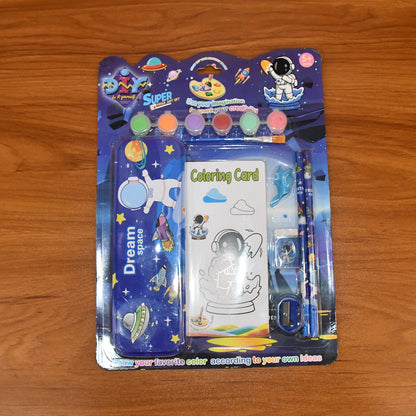 Colorful space-themed kids stationery set by Wukusy featuring planets, stars, and rockets for creative school supplies.