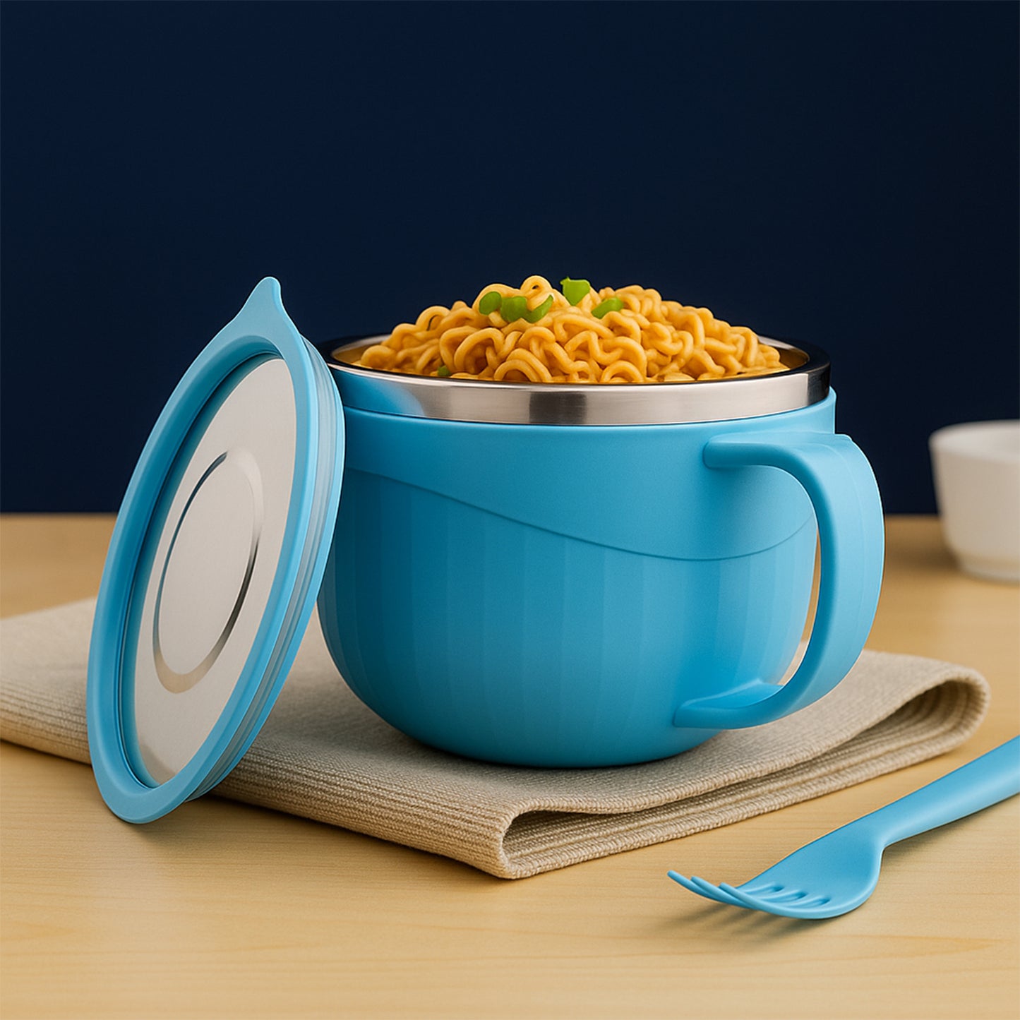 Wukusy Apex Hot X Soup Noodle Bowl, 700ml, with steaming noodles and soup in a ceramic bowl, ready for serving.
