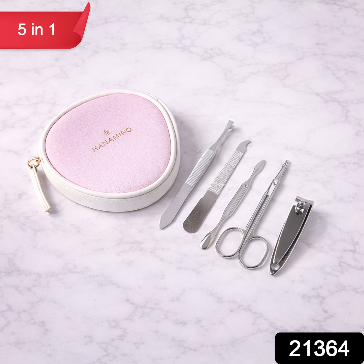 Wukusy 5-in-1 manicure pedicure grooming kit with nail care tools and storage case, showing various grooming tools inside.