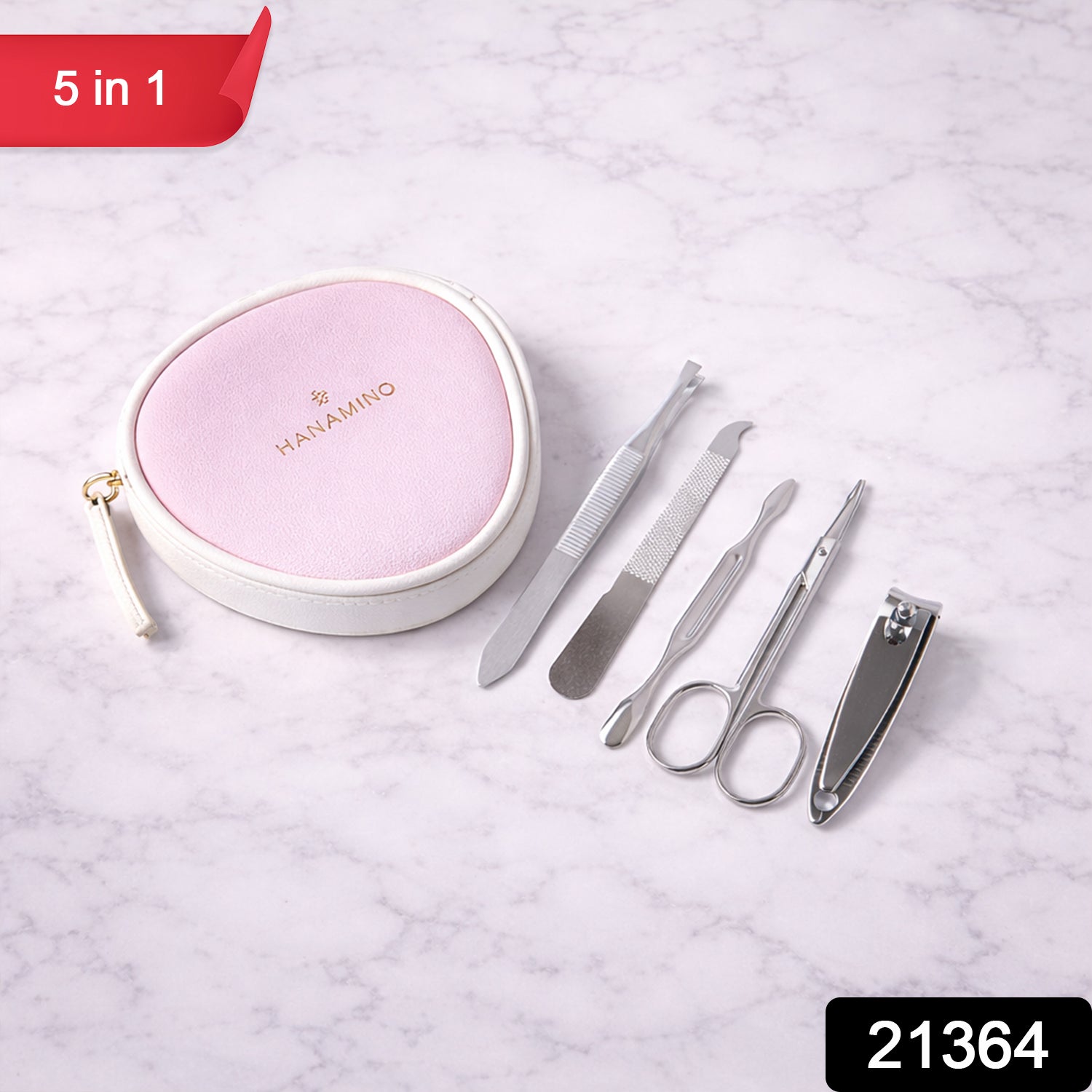 Wukusy 5-in-1 manicure pedicure grooming kit with nail care tools and storage case, showing various grooming tools inside.